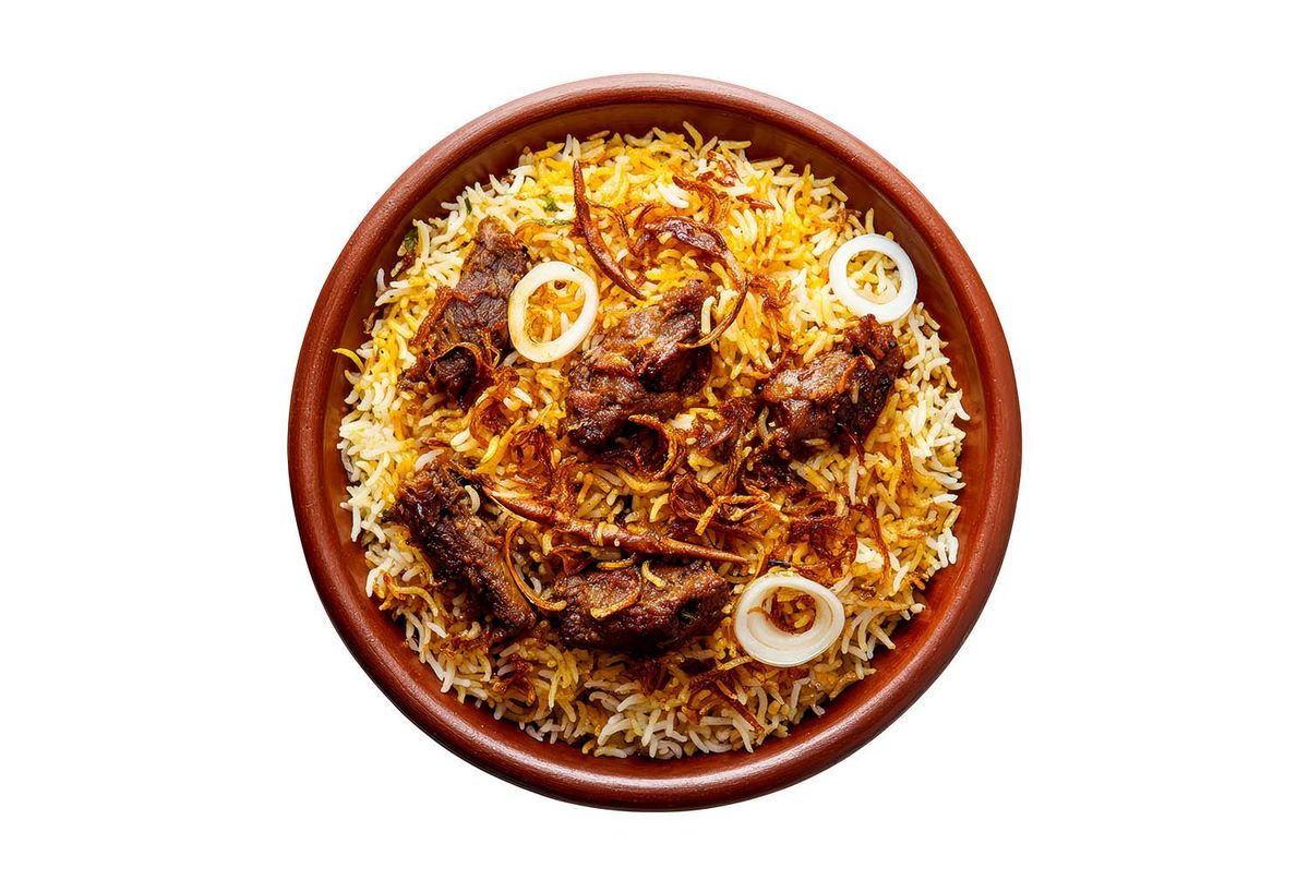 Delicious lamb biryani in a bowl
